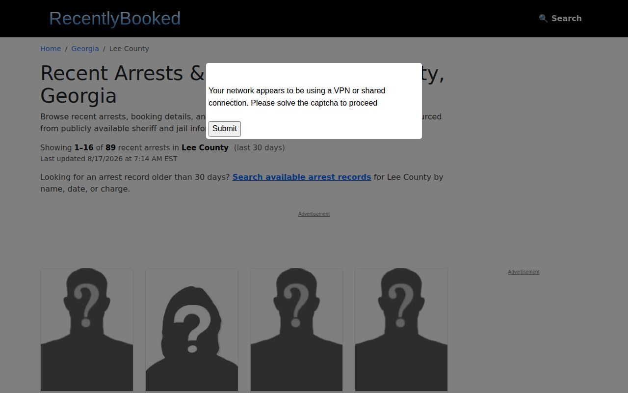 Unofficial Recently Booked Lee County page