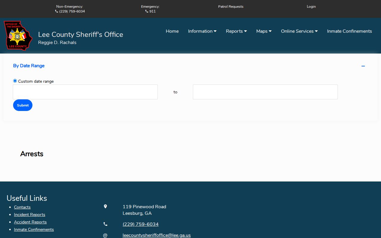 Lee County official arrest search date range form