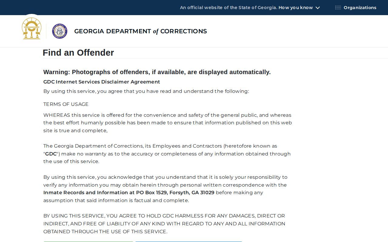 Georgia Department of Corrections offender query for Lee County state prisoners