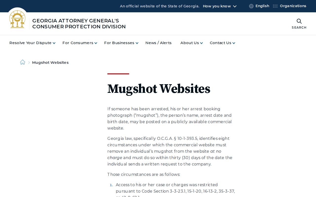 Georgia mugshot website no-charge removal guidance for Lee County records